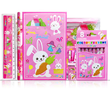 FunBlast Stationery Kit for Kids  Bunny Theme Stationary Kit for Kids Includes 8 Pcs Crayons, Pouch, 2 Pencils, Drawing Book, S