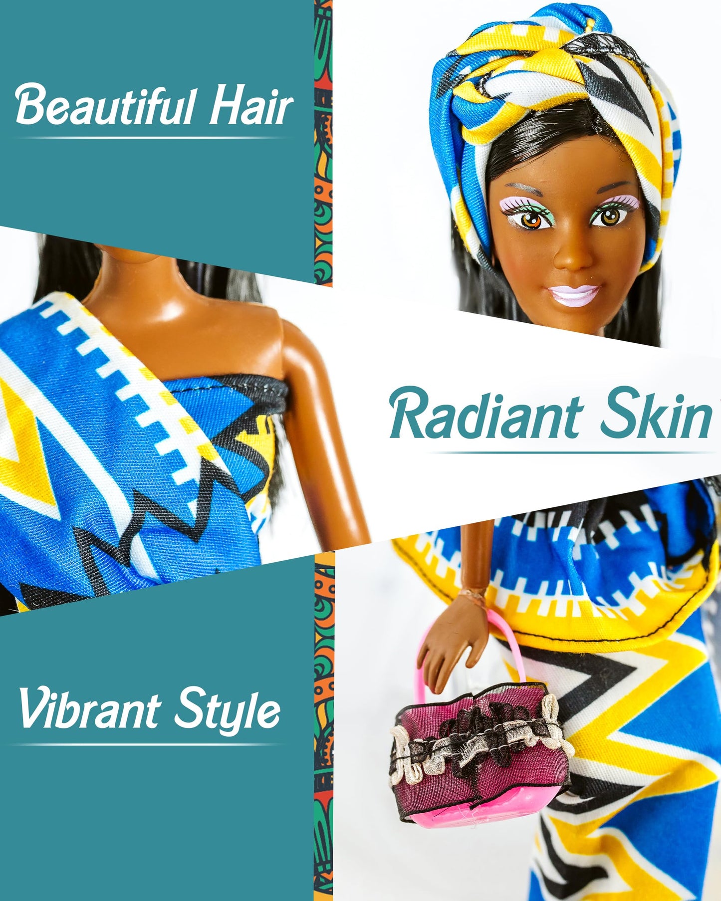 KOOLOREZ: Aisha - Our Queens Black Doll Set - Brown/Black Afro Doll w/Movable Joints - Lovely 12.5 Dark Skin & Diversity Dolls - Vinyl Dolls for Girls with African Heritage Style Outfit