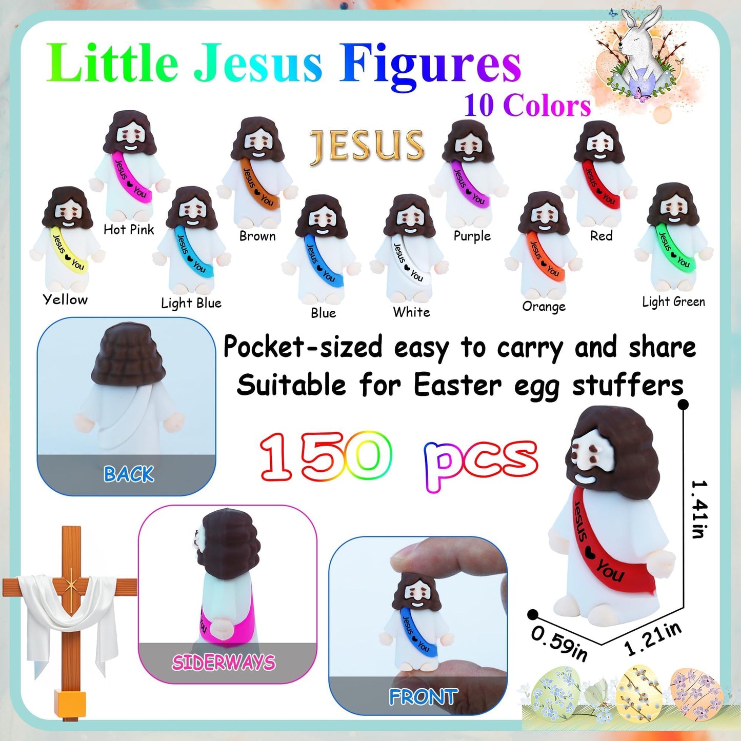 ILHSTY 150 Pcs Little Jesus Figures - Mini Rubber Jesus Toys Jesus Love You for Easter Egg Fillers Egg Hunts Religious Party Fav