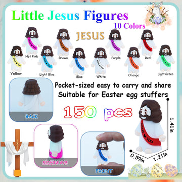 ILHSTY 150 Pcs Little Jesus Figures - Mini Rubber Jesus Toys Jesus Love You for Easter Egg Fillers Egg Hunts Religious Party Fav