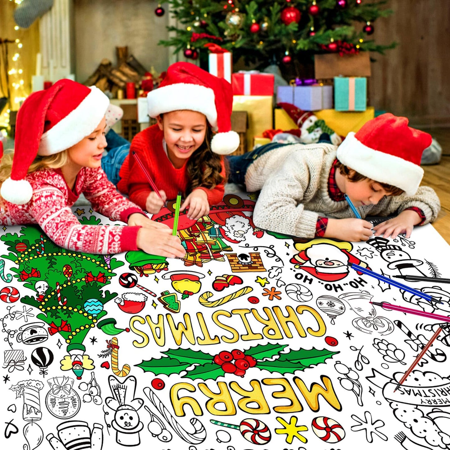 Kvcsyaw Christmas Giant Coloring Poster With 12 Pcs Paint Pens, 39.4 X 31.5 Inch Jumbo Coloring Poster With Tree, Huge Coloring