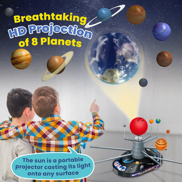Playz Premium Solar System Model Kit For Kids - 4 Speed Motor, Hd Planetarium Projector, 8 Painted Planets & 8 White Foam Balls With Paint And Brush For A Hands-On Stem Diy Project For Space Toys