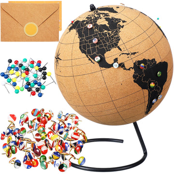 Feifeiya Personalized Cork Globe with 100 National Flag Push for Traveler 13'' H X 9.9'' Dia World Travel Map the Places You'll 