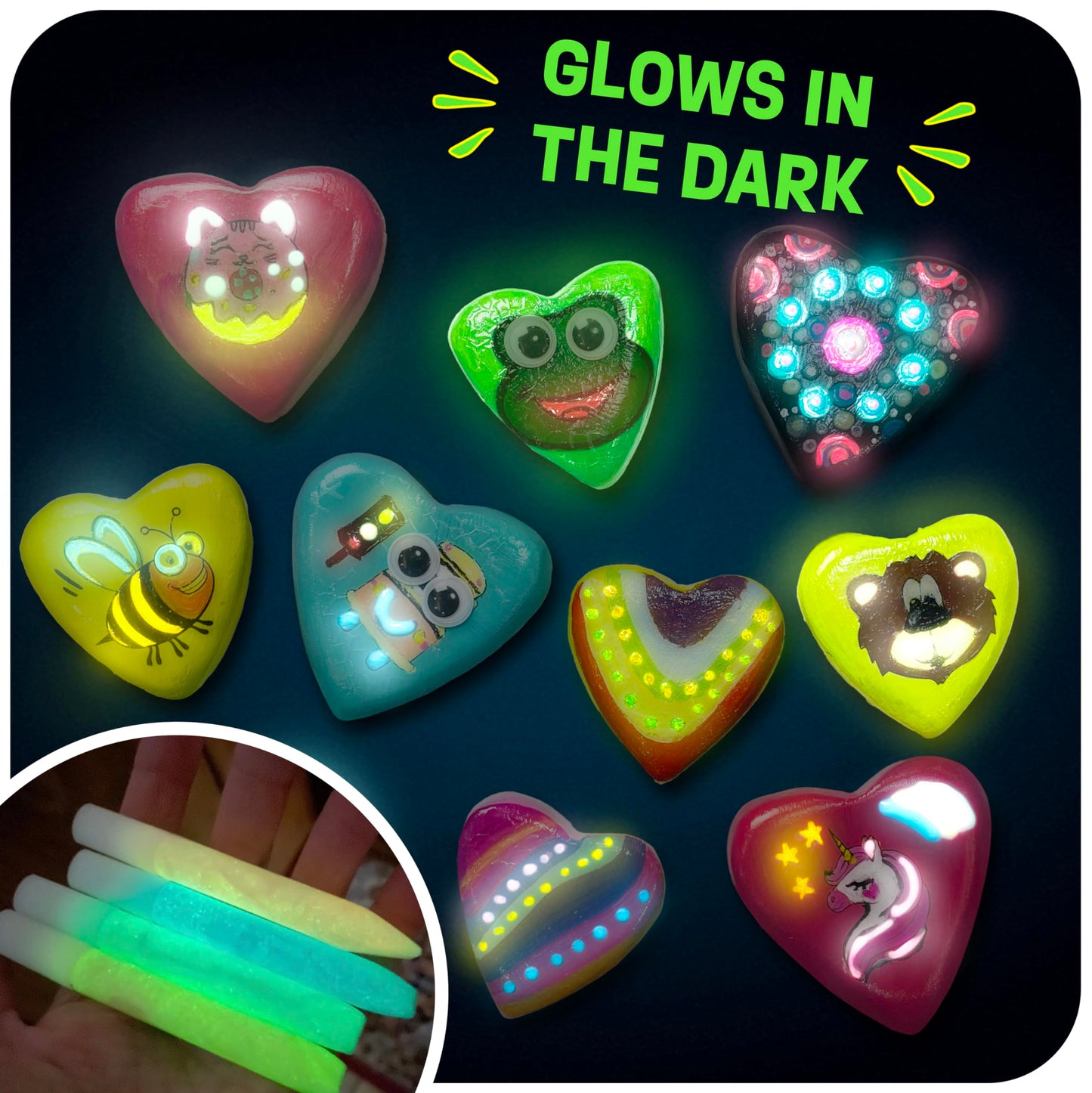 Hearts Rock Painting Kit for Kids - Glow in The Dark - Arts and Crafts for Girls Ages 4-12 - Valentines Gifts for Girls Art Toys
