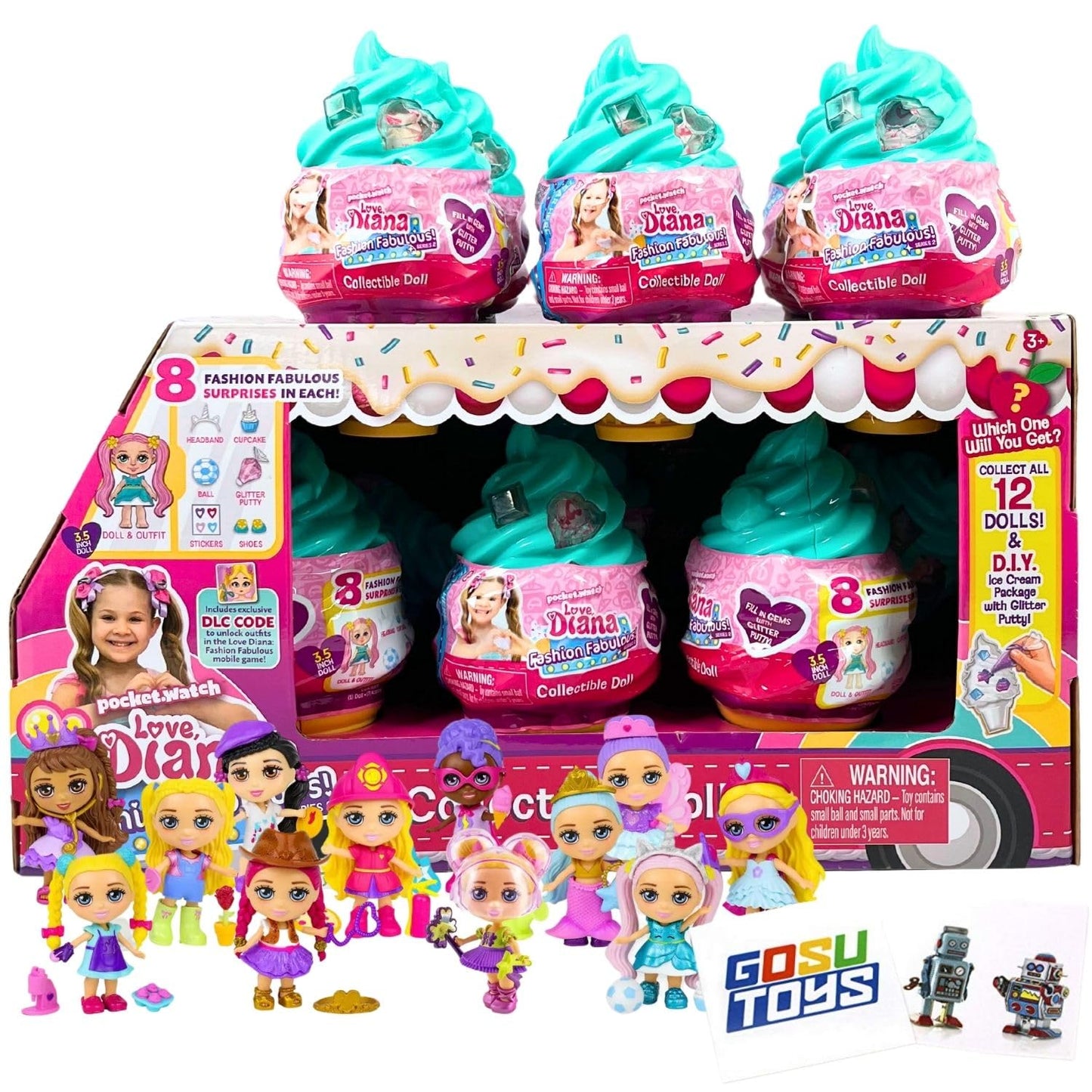 Love, Diana, Fashion Fabulous Series 2 Collectible 3.5 Inch Dolls With 2 Gosutoys Stickers - Adorable Mint Ice Cream Cones - Sur
