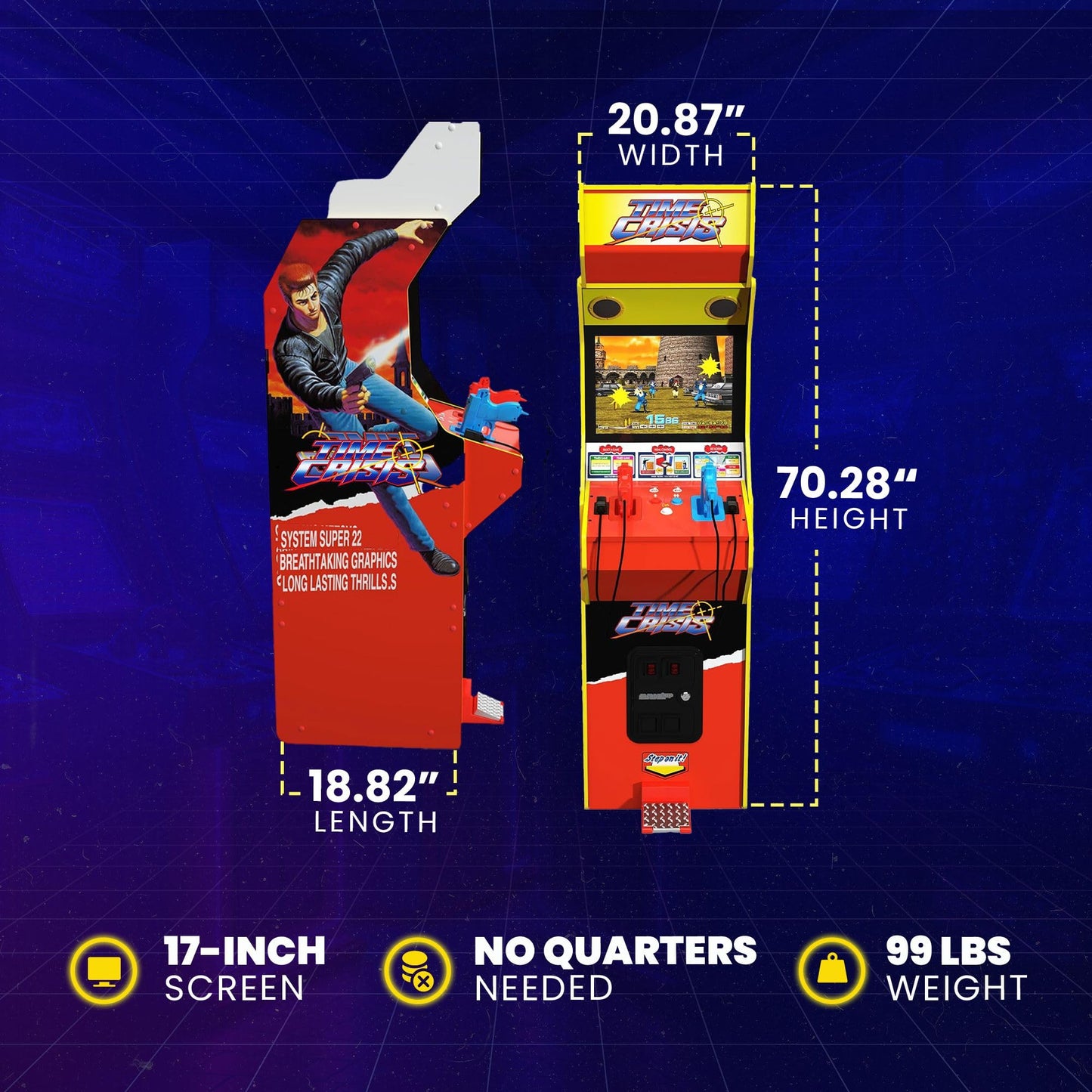 Arcade1Up 17'' Time Crisis Arcade Game Machine, Lcd Screen Multiplayer W/ Stand Up Cabinet