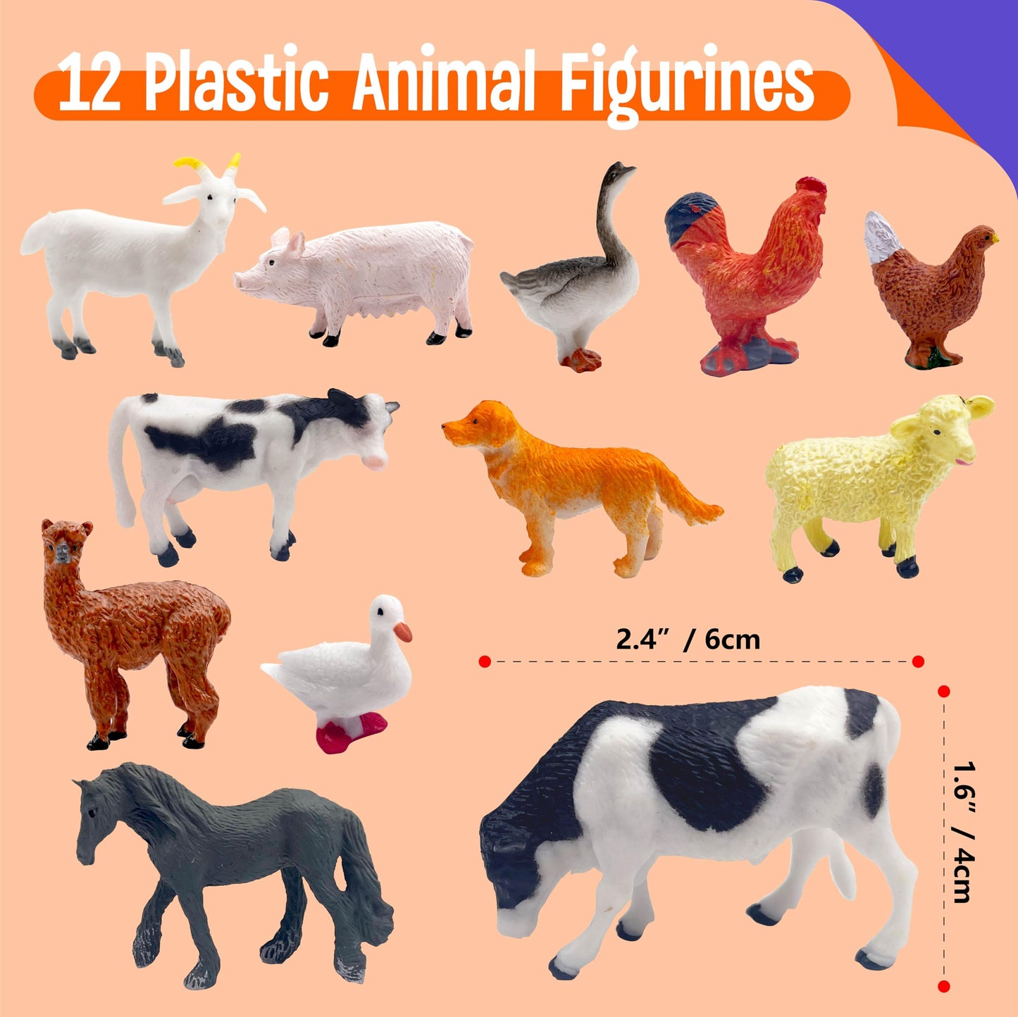 SpriteGru 12 Farm Animal Figurines for Kids  Plastic Animal Toys Tiny Portable Farm Creature Figures Playset Montessori Toys Educational Game for Homeschool Preschool Toddler Kids