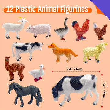 SpriteGru 12 Farm Animal Figurines for Kids  Plastic Animal Toys Tiny Portable Farm Creature Figures Playset Montessori Toys Educational Game for Homeschool Preschool Toddler Kids