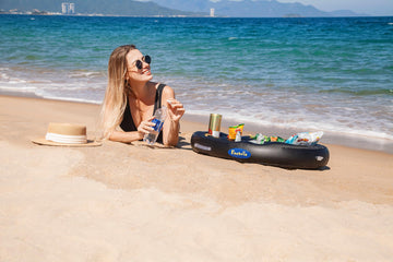 Feebria Inflatable Floating Drink Holder With Large Capacity Drink Float For Pools & Hot Tub (Black)