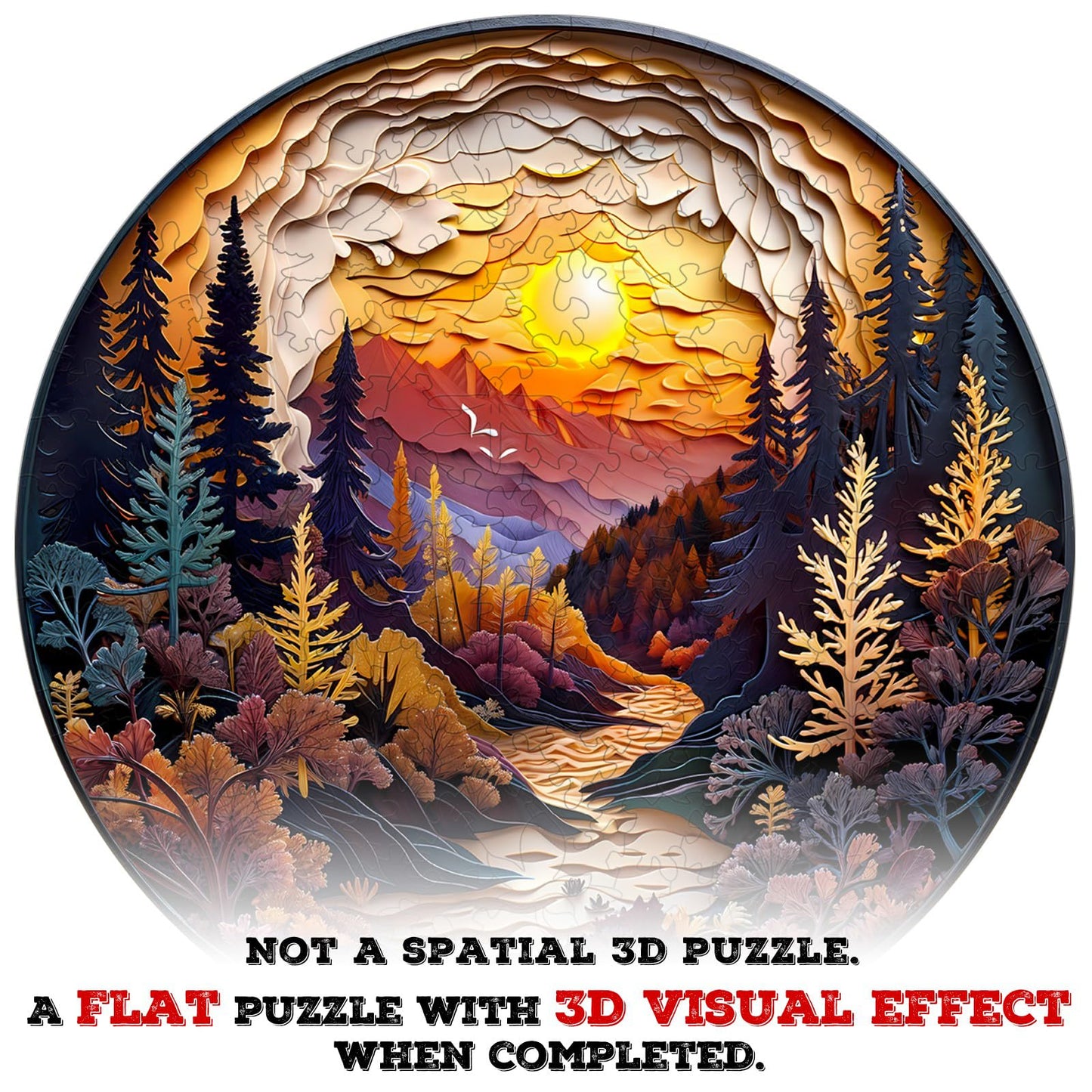 Wooden Puzzles for mature-themeds - Unique Shaped Wooden Jigsaw Puzzles mature-themed Puzzles  Christmas Creative Gifts for mature-themeds Kids  3D Sunset Forest Wooden Puzzle 8.5 * 8.5in 100pcs