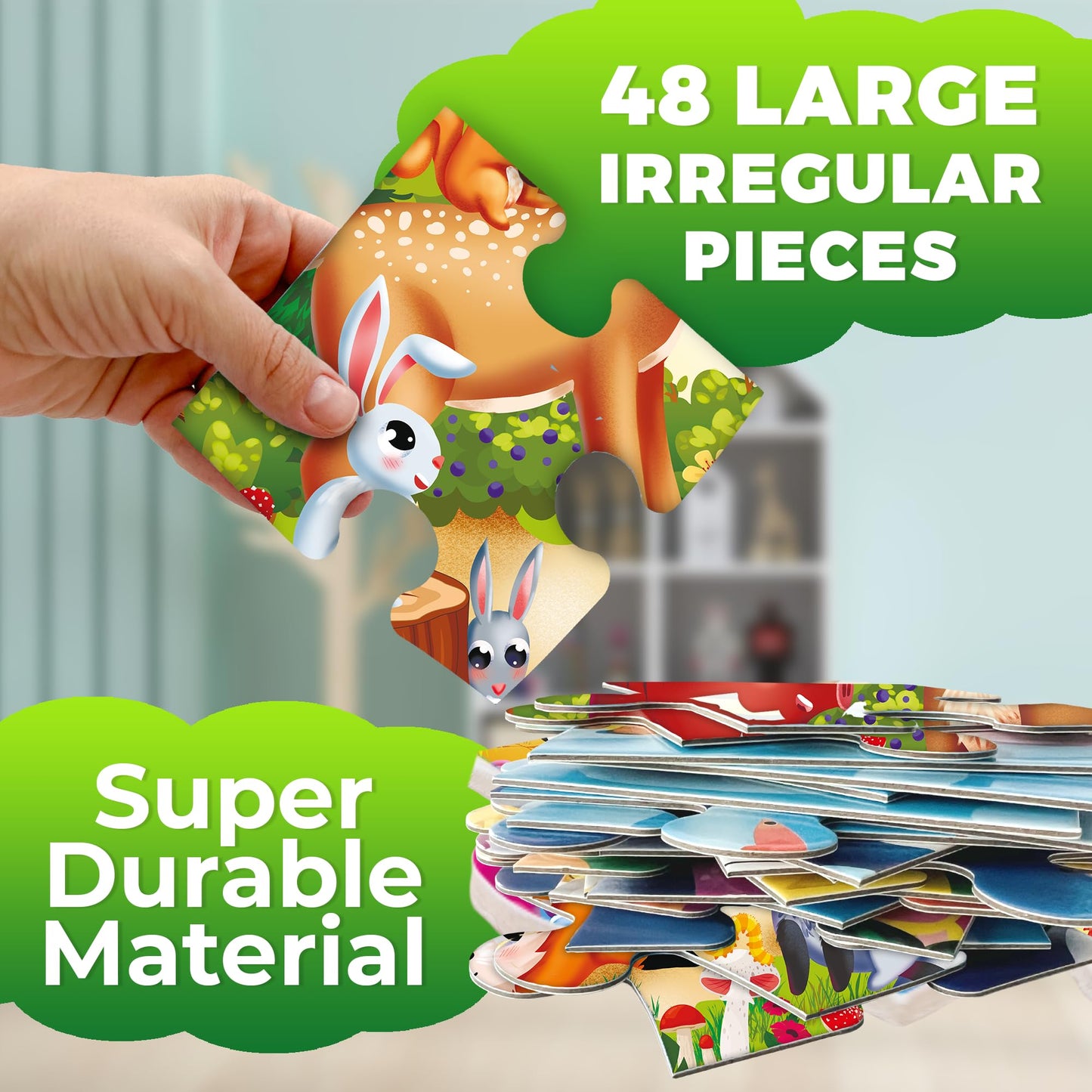 Quokka Giant Floor Puzzles For Kids Ages 4-6 - 2X3 Feet Extra-Thick 48 Pieces Toddler Puzzle Ages 3-5 – Forest Educational Activity For Boys Girls – Premium Box With Sturdy Handle & Magnetic Closure