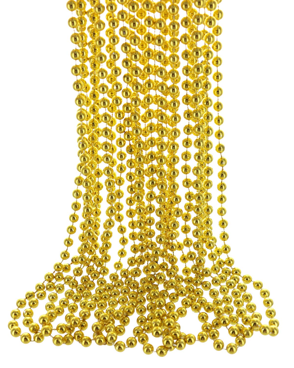 GiftExpress 33'' 7mm Metallic Gold Beaded Necklaces, Bulk Mardi Gras Party Beads Necklaces, Holiday Beaded Costume Necklace for 