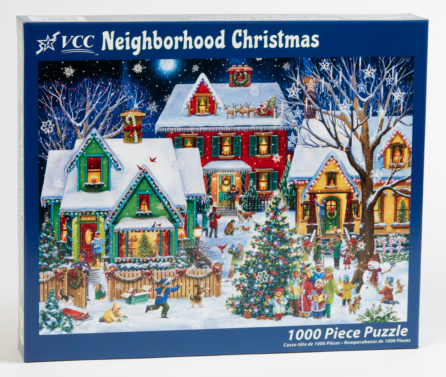 Neighborhood Christmas Jigsaw Puzzle 1000 Piece By Vermont Christmas Company - Fully Interlocking & Randomly Shaped Pieces - 26 5/8' X 19 1/4'