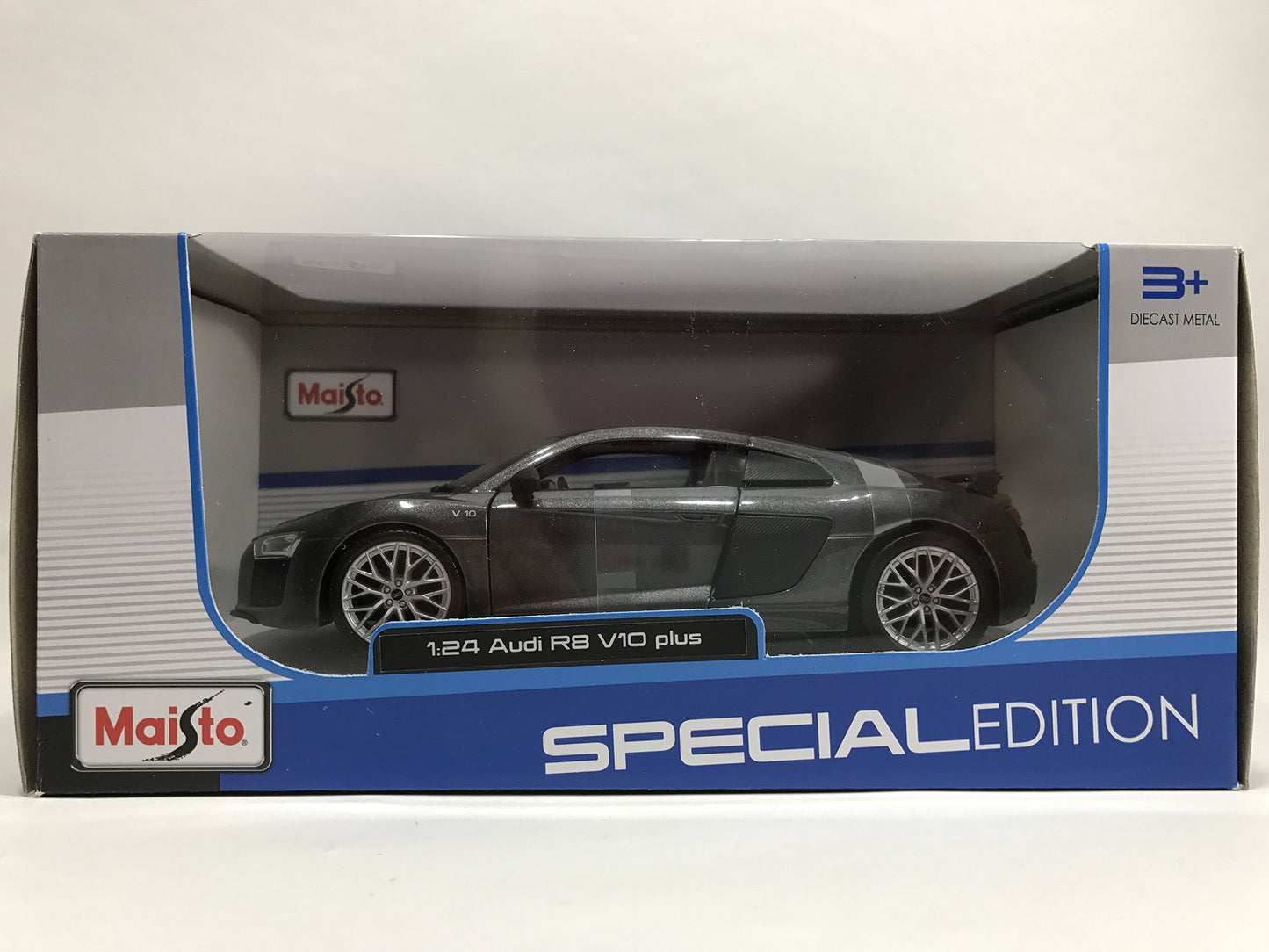 Maisto Audi R8 V10 Plus Model Car - 1:24 Scale - Metallic Grey - FBA_1634 - Metal Construction