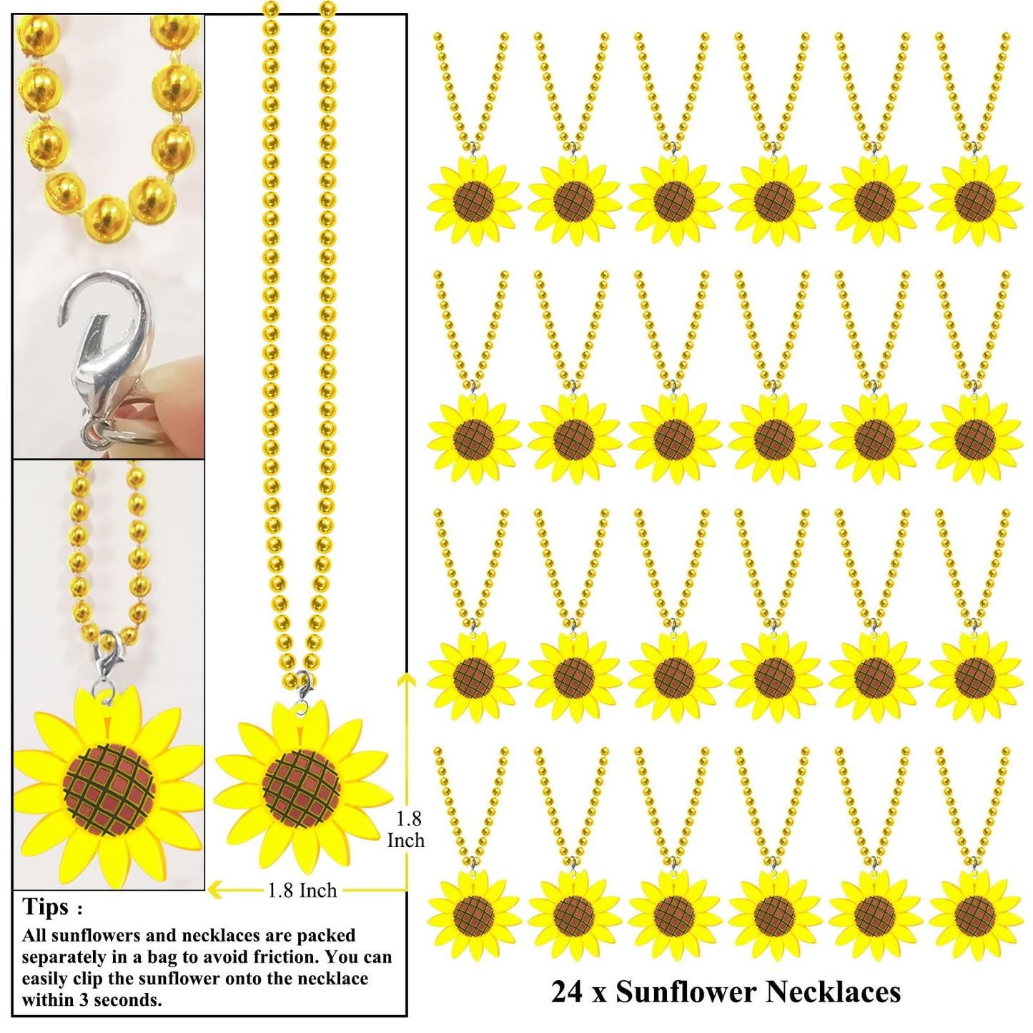KeeStar 24 Pack Sunflower Necklace Party Favors for You are My Sunshine Themed Baby Shower, Friendship Party, Birthday, School C