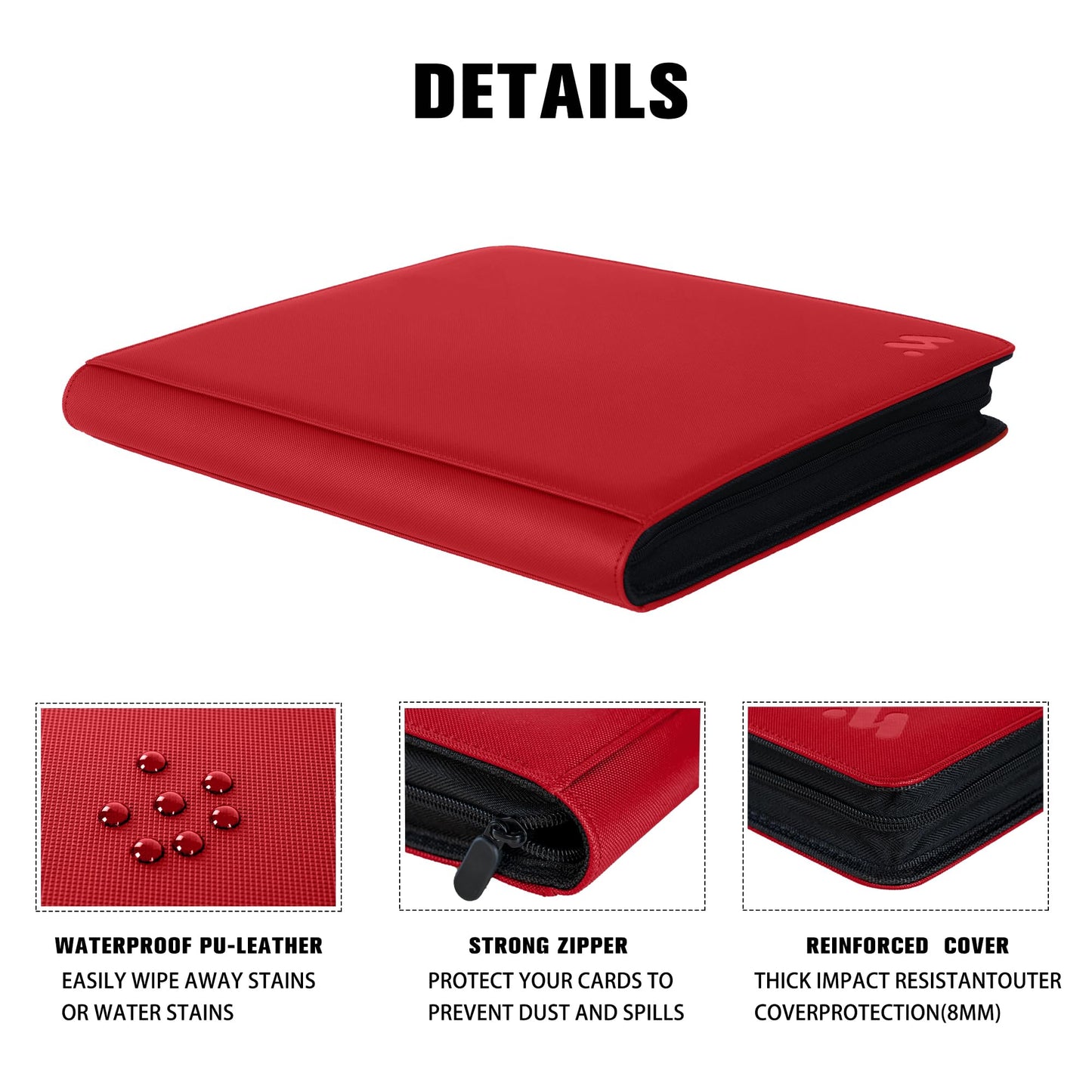 MORABTO enhanced 1000+ Pockets Card Binder 16 Pockets Trading Card Binder Ringless Side Loading Trading Card Album Folder for TCG -Red