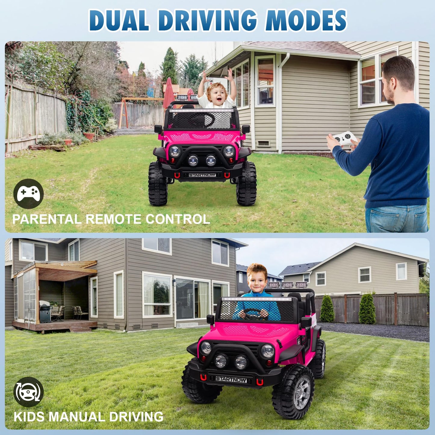 MOEYURO 24V 4WD 2 Seater Ride on Car Power 4 Wheels w/4X200W Motor, Remote Control, 3 Speeds, Bluetooth Music, Spring Suspension