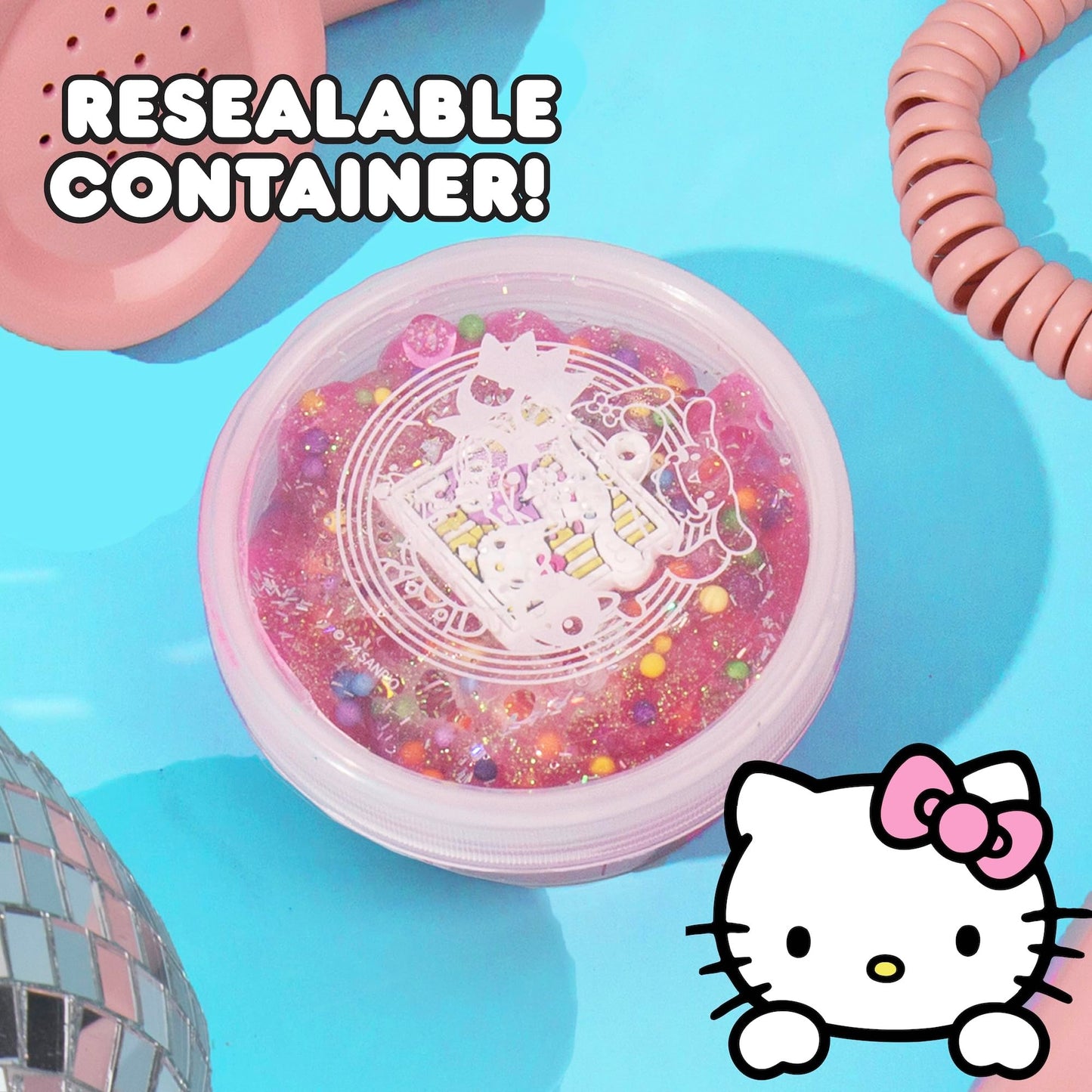 Hello Kitty and Friends SLIMYGLOOP Mix'EMS, Pink Glitter Slime, Collectible Charm, Fun Slime Add-Ins, Party Favors for Kids 8-12
