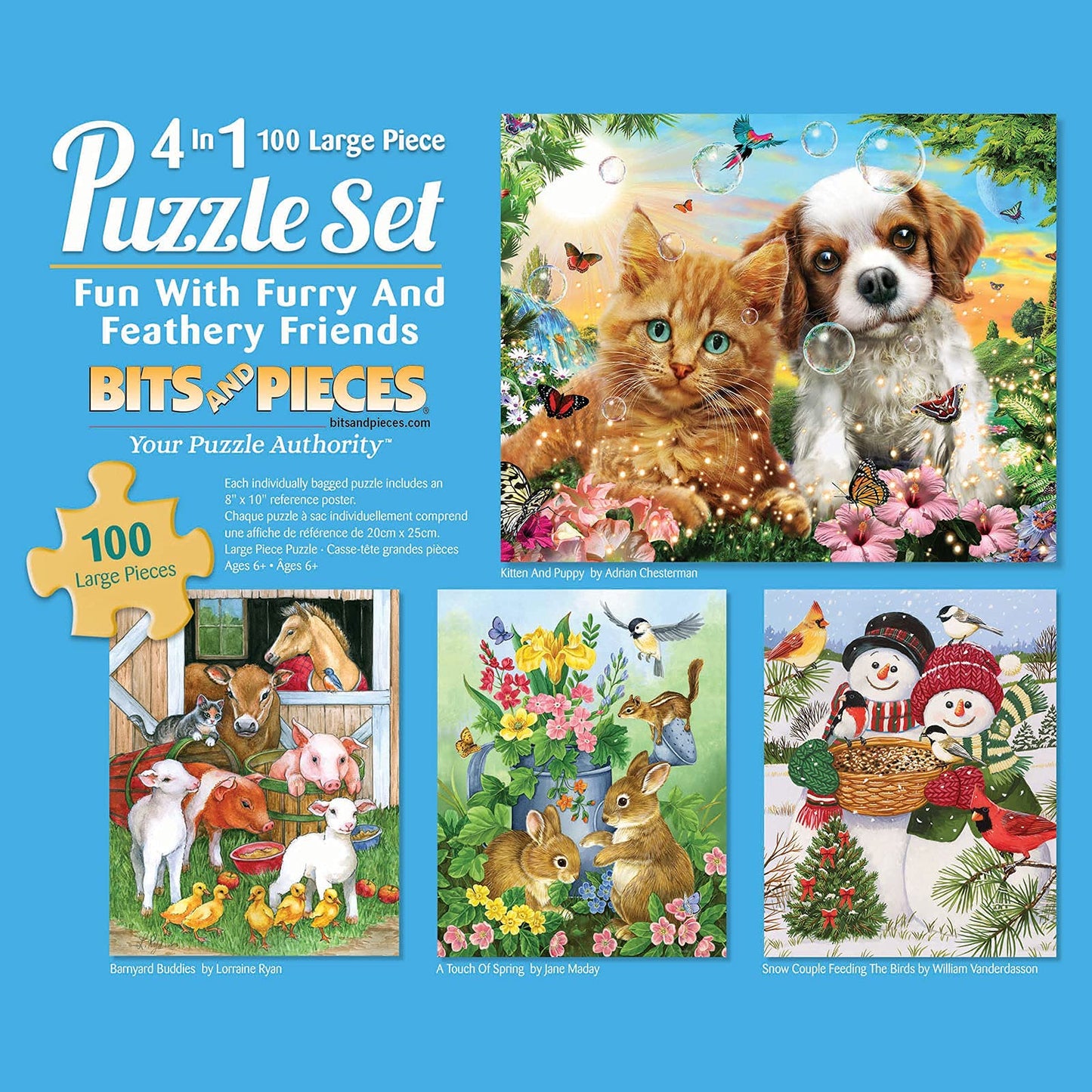 Bits And Pieces - 4-In-1 Multi-Pack - 100 Piece Jigsaw Puzzles For Adults - 100 Pc Puzzle Set Bundle By Artist William Vanderdas