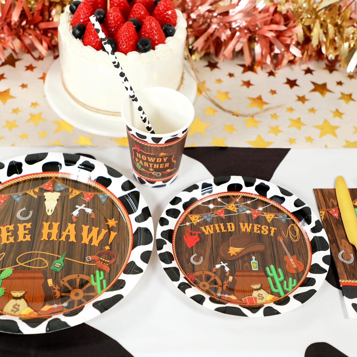 Western Birthday Party Supplies Decorations, Cowboy Wild West Theme Birthday Paper Plates And Napkins Set With Cups And Straws F