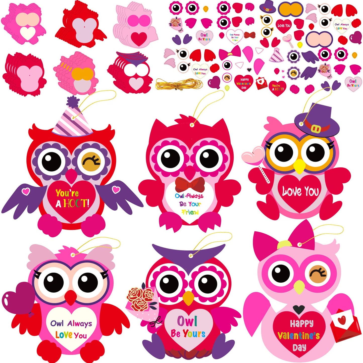 Chiazllta 30 Pcs Valentine'S Day Craft Kits Diy Owl Craft For Kids Valentine'S Heart Craft Make Your Own Owl Bulk Set For Home C