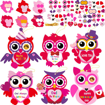 Chiazllta 30 Pcs Valentine'S Day Craft Kits Diy Owl Craft For Kids Valentine'S Heart Craft Make Your Own Owl Bulk Set For Home C