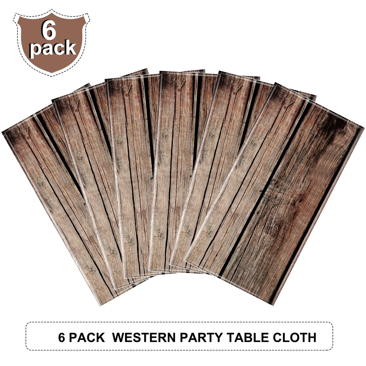 Tiamon 6 Pcs Western Party Tablecloth Western Cowboy Party Table Cover Cowboy Theme Plastic Tablecloth Wild West Wood Grain Tabl