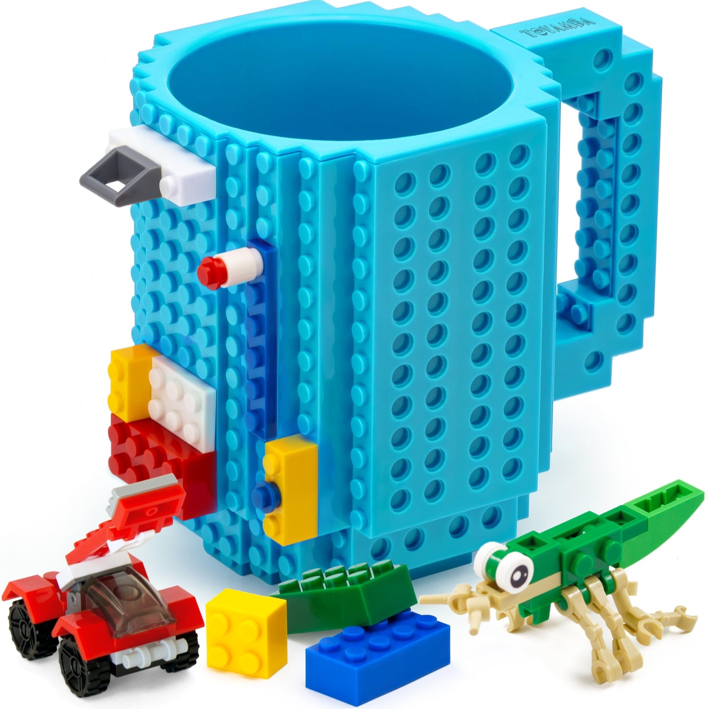 TOYAMBA Build-on Brick Mug BPA-Free Funny Coffee Mug with 3 Packs of Building Blocks Compatible with Major Brands, Funny Cups fo