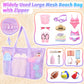 Tagitary Beach Toys Mesh Beach Bag with Zipper and 8 Pockets, Purple Large Beach Tote Waterproof Sandproof for Camping Sports Po