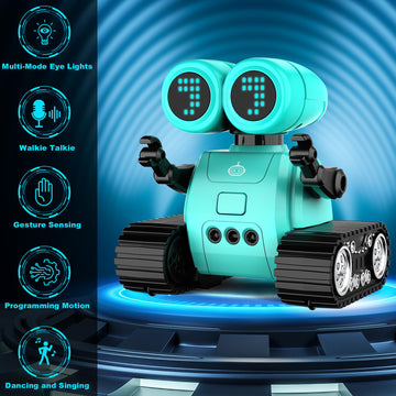 Hamourd Robot Toys - Kids Toys Rechargeable RC Robots with Gesture Sensing, Walkie-Talkie, Flexible Head & Arms, Programming Mot