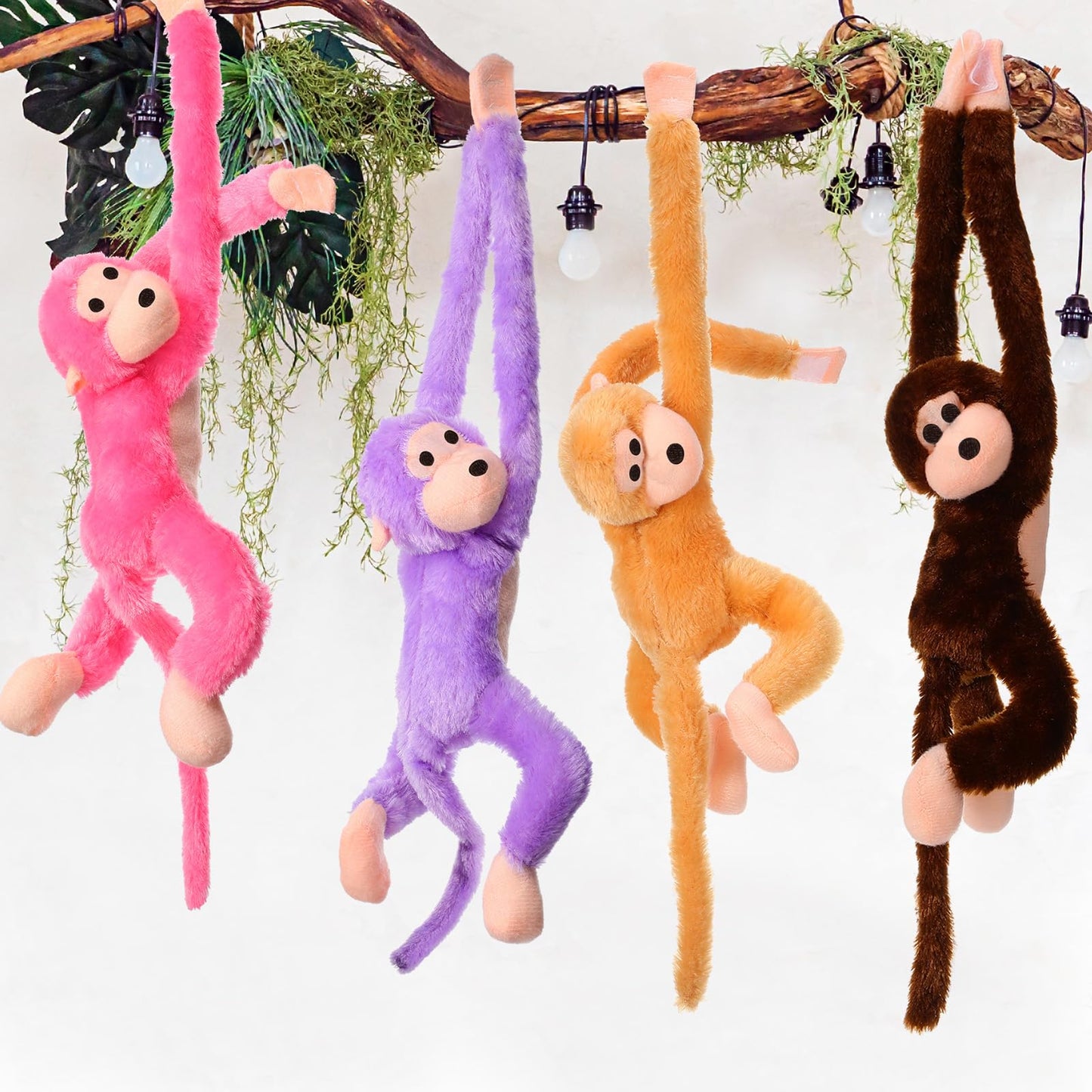 Chivao Set of 4 Stuffed Monkey Hanging Stuffed Animal Monkey Plush Toy Large Animal with Loop for Gifts Favors(20 Inch,Brown, Kh