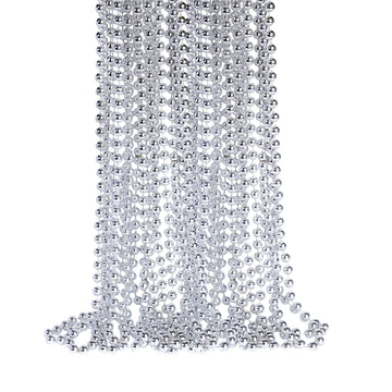 YAXINRUI 33 Inch 7 mm Metallic Sliver Bead Necklaces, 15pcs Mardi Gras Beads Bulk Round Beaded Necklaces Costume Necklace for Ma