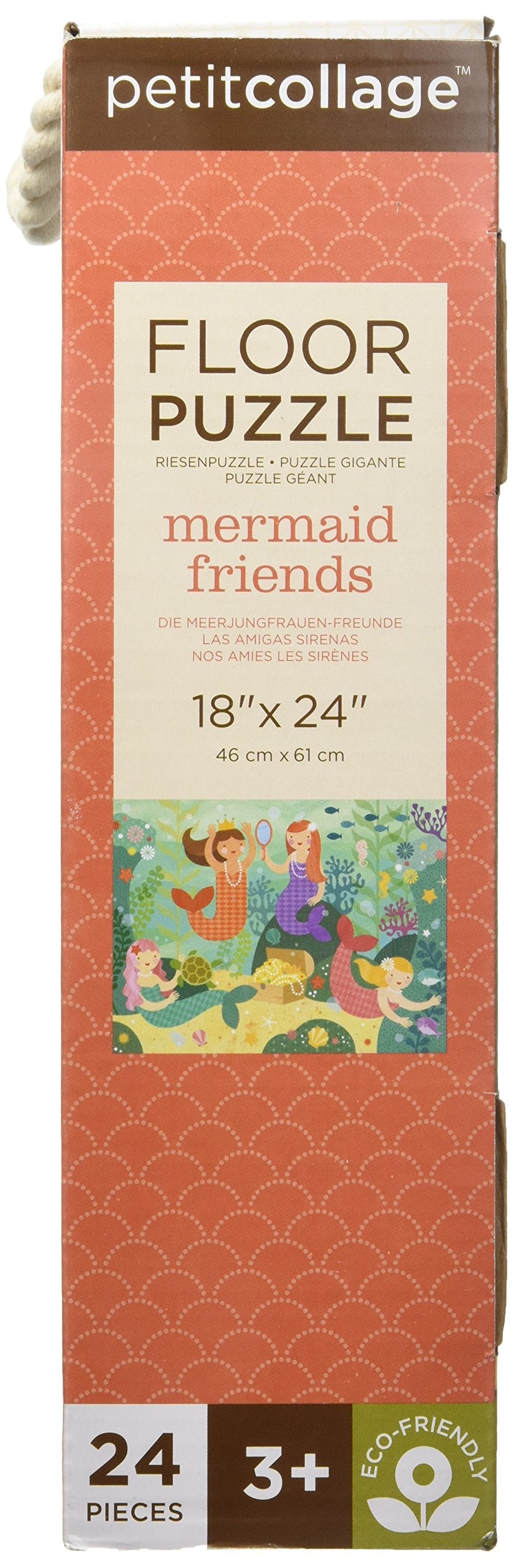 Petit Collage Floor Puzzle Mermaid Friends 24 Pieces | Large Puzzle For Kids | Completed Mermaid Puzzle Measures 18” X 24” | Makes A Great Gift Idea For Ages 3+