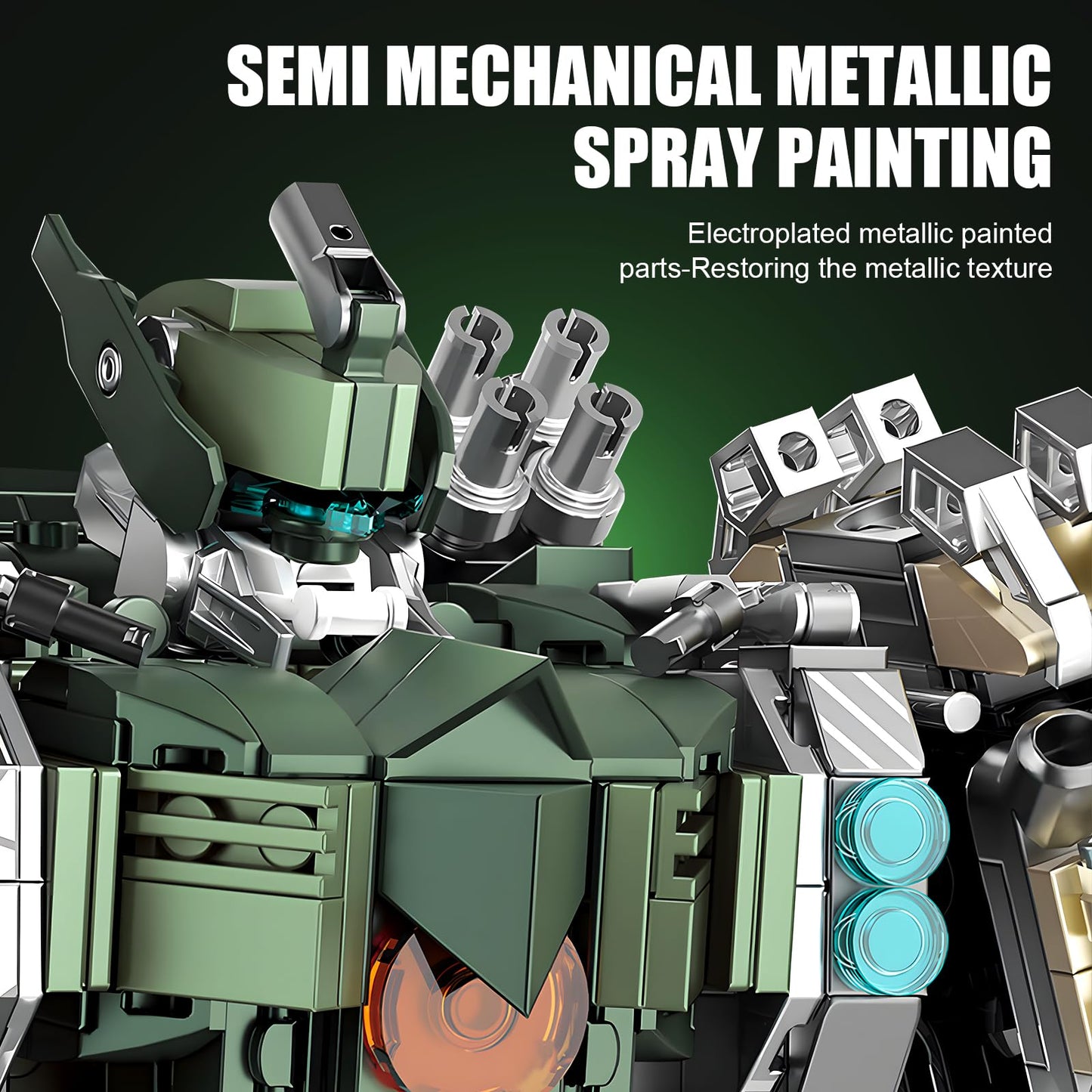 HIGH GODO Motorized Robot Building Kit, 1403 Pieces, Large Green Plastic Model for Ages 14+, Industrial Style Collectible