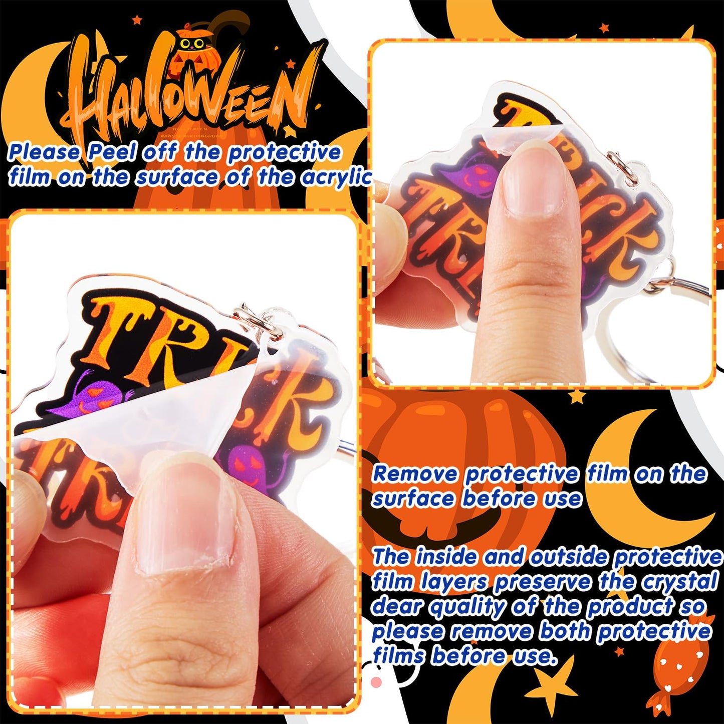 Kigeli 60 Pcs Halloween Keychain Party Favors Horror Keychain Bulk Ghost Bat Cat Pumpkin Skeletons Keychain Halloween Hanging Ke