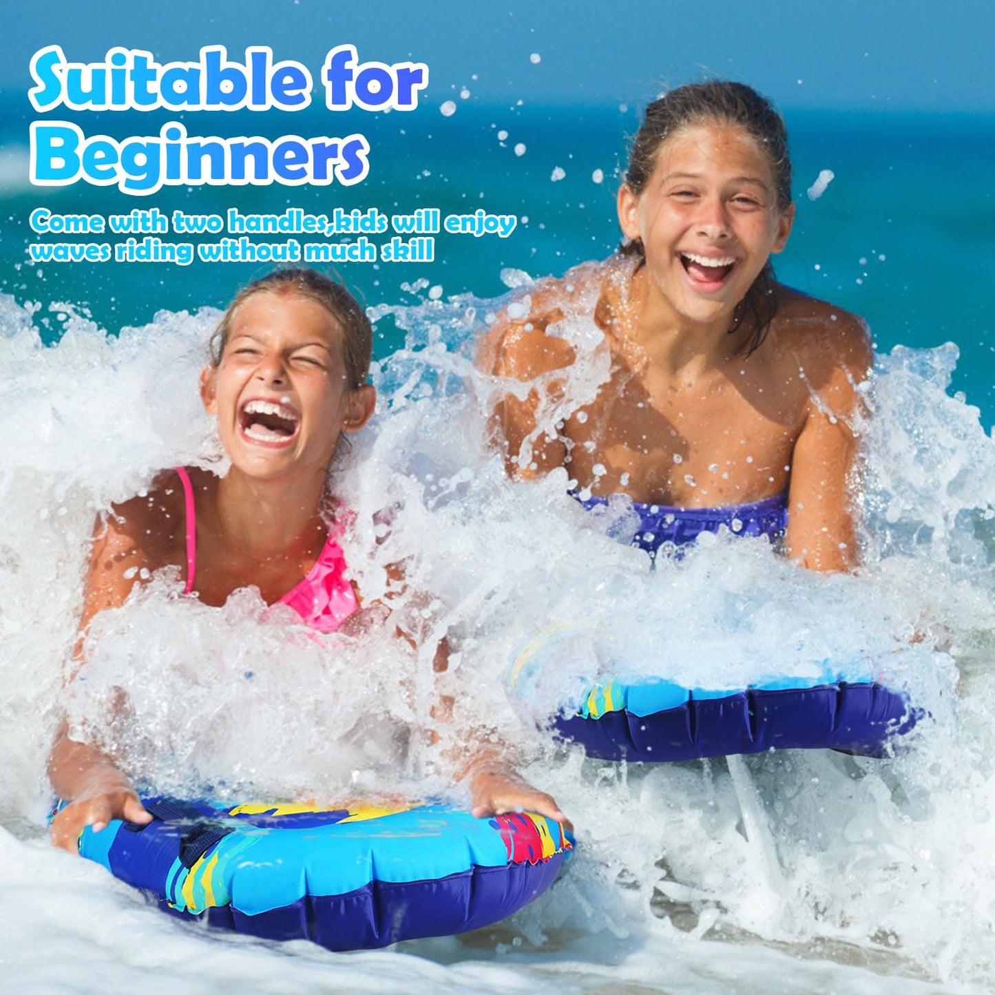 Gemscream Inflatable Surf Body Board with Handles Beach Surfing Float for Slip Portable Pool Water Game Float Board Swimming Pool Floating Water Summer Fun Toy for Kids and mature-themed(2 Pcs)