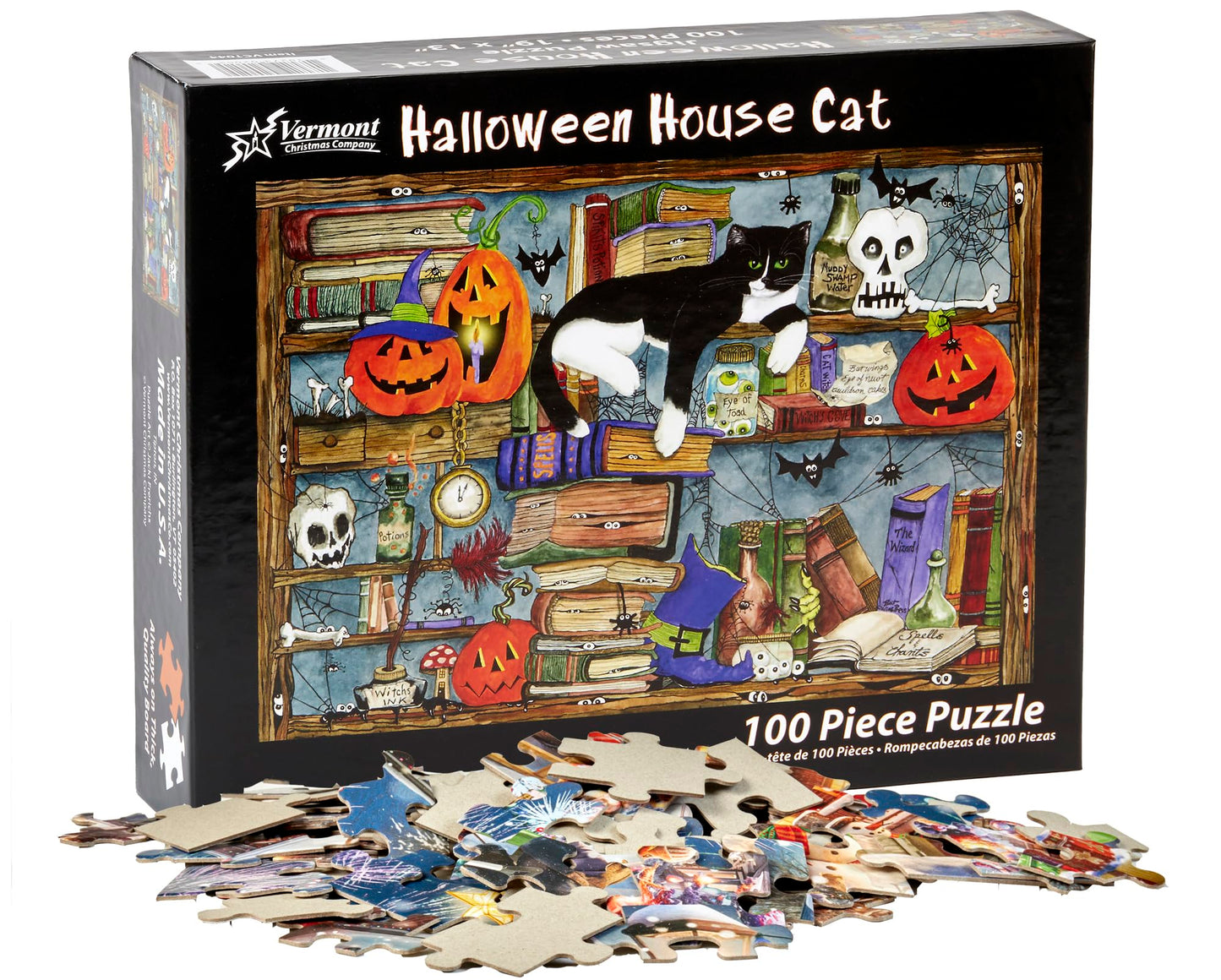 Halloween House Cat Jigsaw Puzzle By Vermont Christmas Company - 100 Piece, Large Pieces Perfect For Kids And Seniors