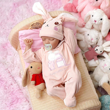 Jizhi Lifelike Reborn Baby Dolls - 17-Inch Baby Soft Body Realistic-Newborn Dolls Full Body Vinyl Real Life Dolls With Rabbit Toy, Feeding Kit, Gift Box For Collection Or Kids Age 3 +