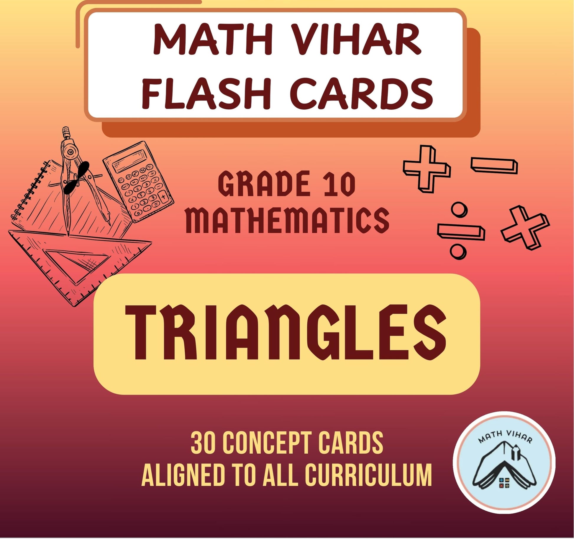 Math Vihar Triangles Flash Cards For Grade 10 | 30 Concept Cards | Cbse Icse Igcse Maths SelfLearning Tool | Similarity, Theore