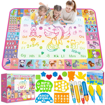 Aqua Water Doodle Mat - Kids Drawing Mat Toddlers Educational Toys For Age 3 4 5 6 7 8 Year Old Boys Girls Gifts - Neon Color Mat Doodle Board Writing Drawing Toys Holiday Christmas Birthday Gifts