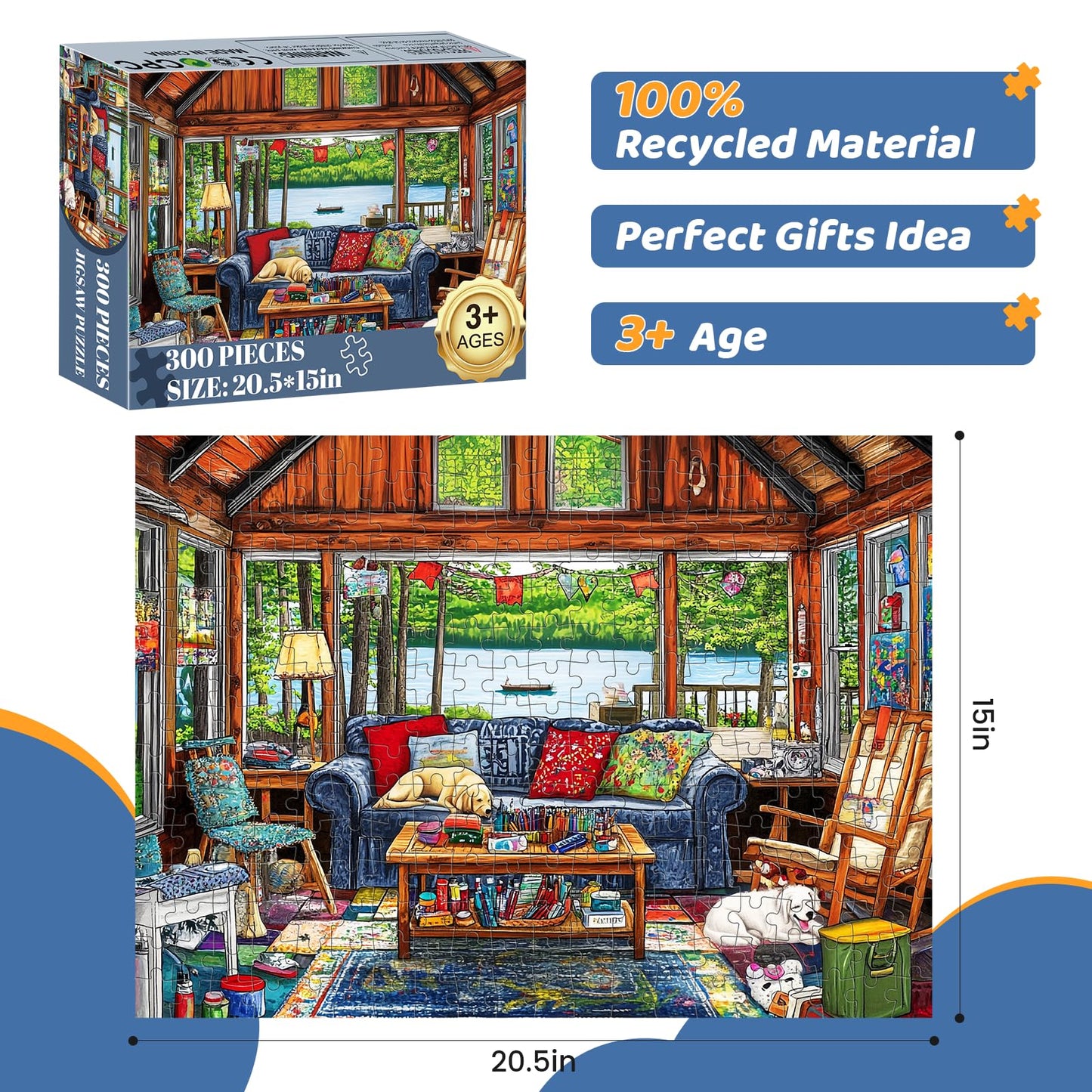 300 Pieces Puzzles for mature-themeds | Holiday Room Jigsaw Puzzles 300 Piece for Children mature-themeds Seniors | Sturdy Safe Large Piece Puzzle | Engaging & Educational Toys Great Gift for Boys Girls 20.5 x 15 in