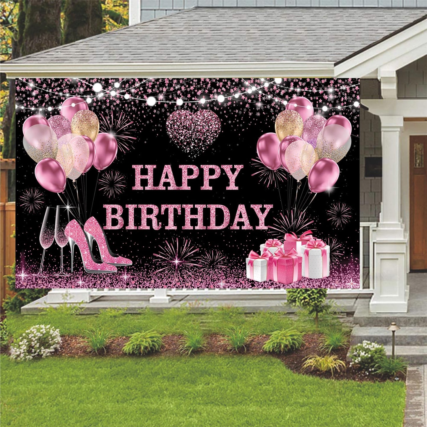 YinQin 180x120 cm Pink Gold Happy Birthday Backdrops Cloth 71x47 in. Birthday Photography Backgrounds Glitter Black Rose Gold Bi