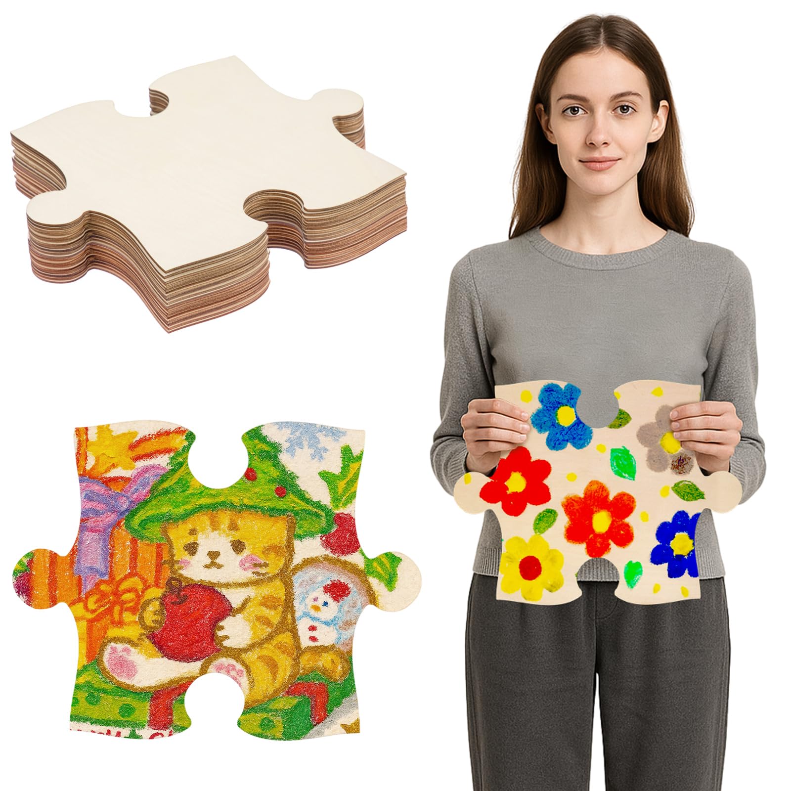 Seenelling 30 Pcs 8x10 Inch Blank Wooden Puzzle Pieces for Crafts DIY Make Your Own Puzzle to Draw on Unfinished Large Jigsaw Cl