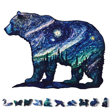Yjacuing Wooden Jigsaw Puzzles For Adults, 300 Piece Unique Animal Shaped Premium 5Mm Wood Puzzles Family Game (Starry Bear, Lar