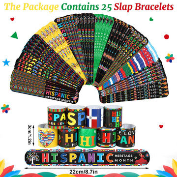 Junebrushs 50Pcs Hispanic Heritage Month Party Favors, Slap Bracelets And Silicone Wristbands Bracelets In Bulk For Kids Hispani