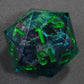 Mini Planet Chonk 50mm D20 DND Liquid Core Polyhedral TTRPG Handmade Dice with Gift Box Aqua E17 LED Flower Skull