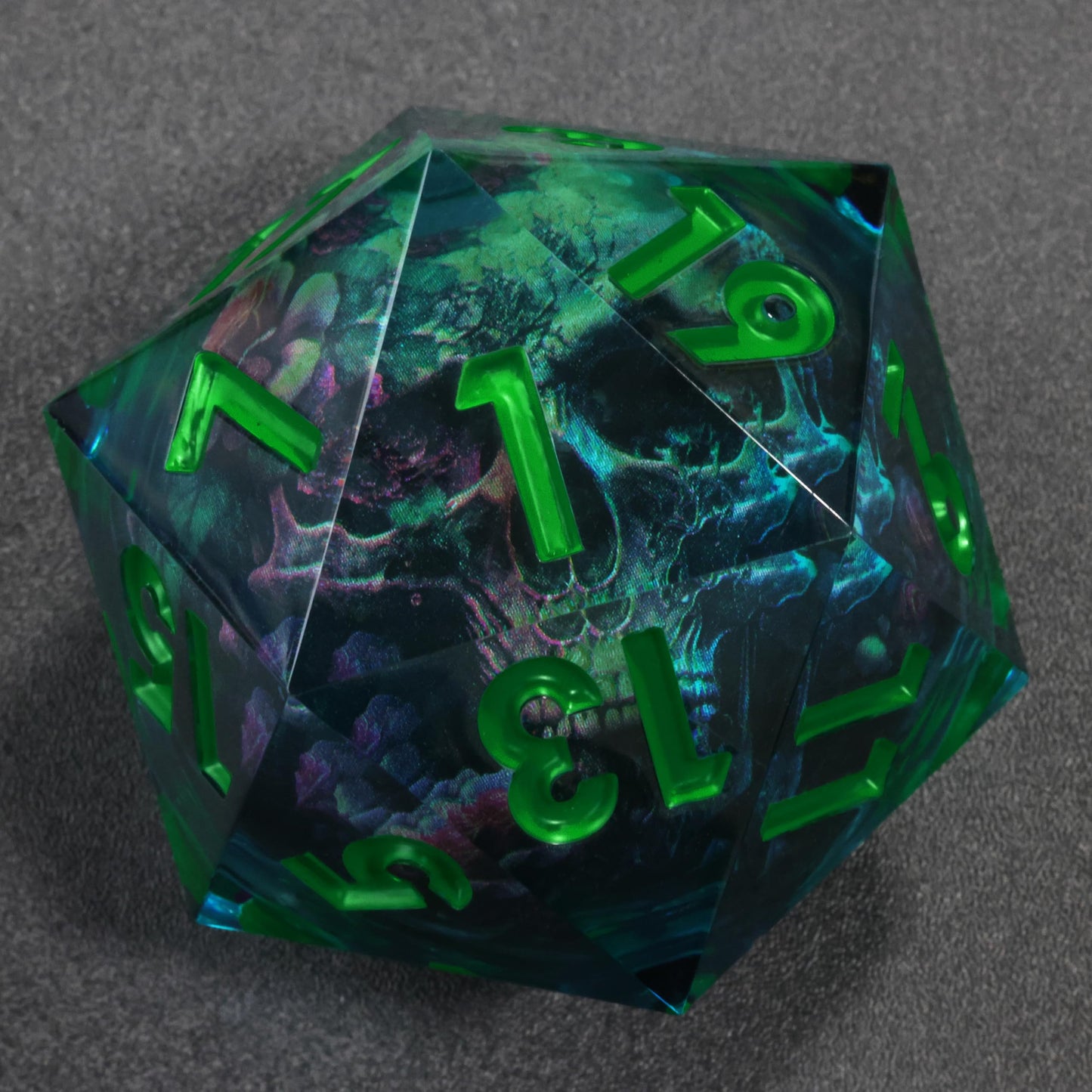 Mini Planet Chonk 50mm D20 DND Liquid Core Polyhedral TTRPG Handmade Dice with Gift Box Aqua E17 LED Flower Skull