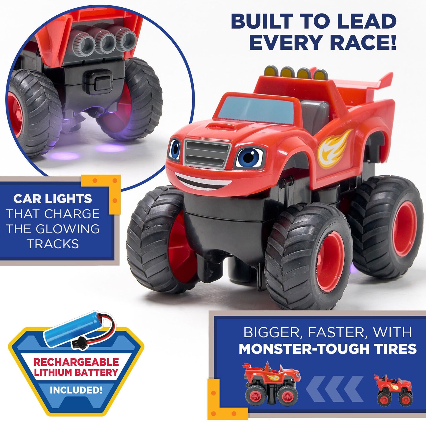JITTERYGIT Blaze and The Monster Machine Race Track Set - 117-Piece STEM Playset, Glow Tracks, Red, for Kids Ages 3-8