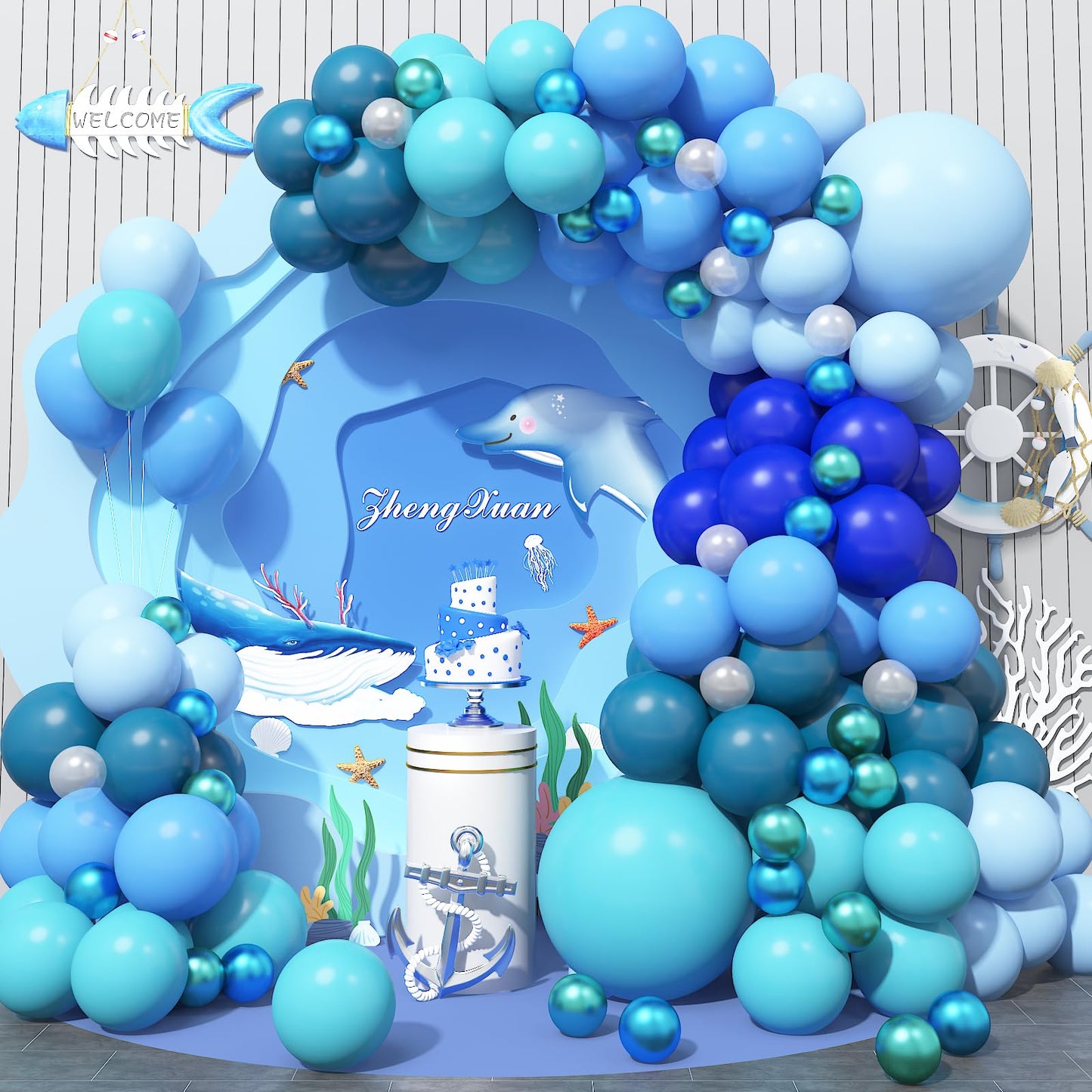 Gresahom Blue Balloons Arch Kit, Slate Teal Blue Royal Blue Turquoise Balloons Garland Kit, Ocean Theme Birthday Party Decoratio