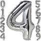 4 Number Balloon Silver 40 Inch Big Foil Mylar 4Th Balloons For 4 Year Old Boy Girl Birthday Party Decorations Wedding Anniversa